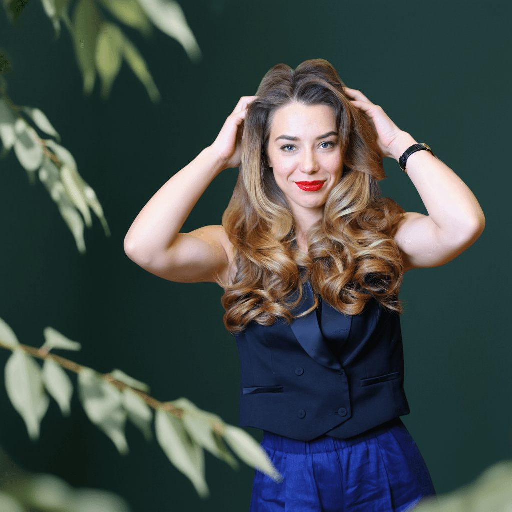 Model with voluminous balayage hair at Fern & Flow Hair, Beckenham
